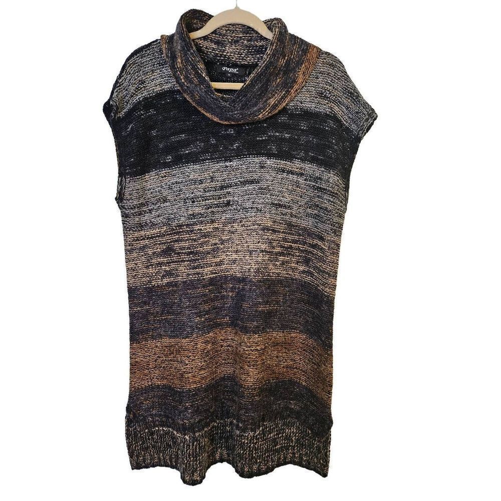 Papa cowl neck sweater vest. Black, browns & gray. Size M.
